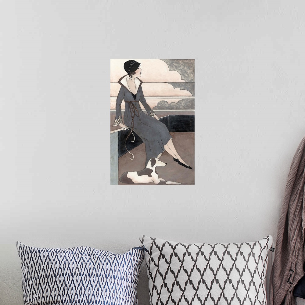 A bohemian room featuring Art Deco Lady With Dog