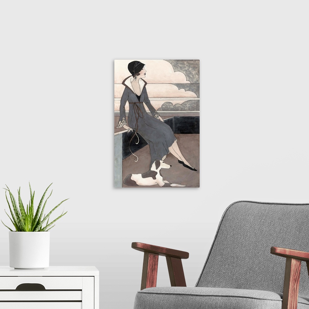 A modern room featuring Art Deco Lady With Dog