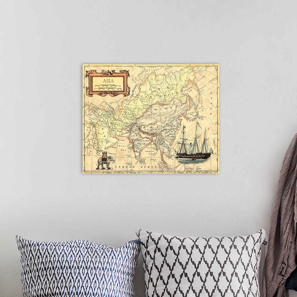A bohemian room featuring Asia Map