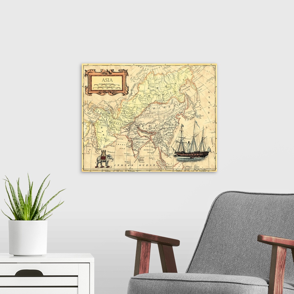 A modern room featuring Asia Map