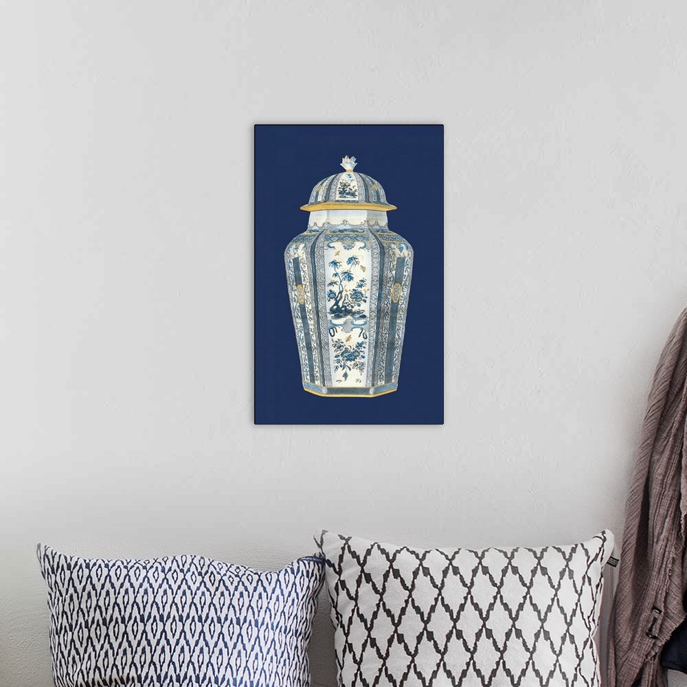 A bohemian room featuring Asian Urn in Blue and White I