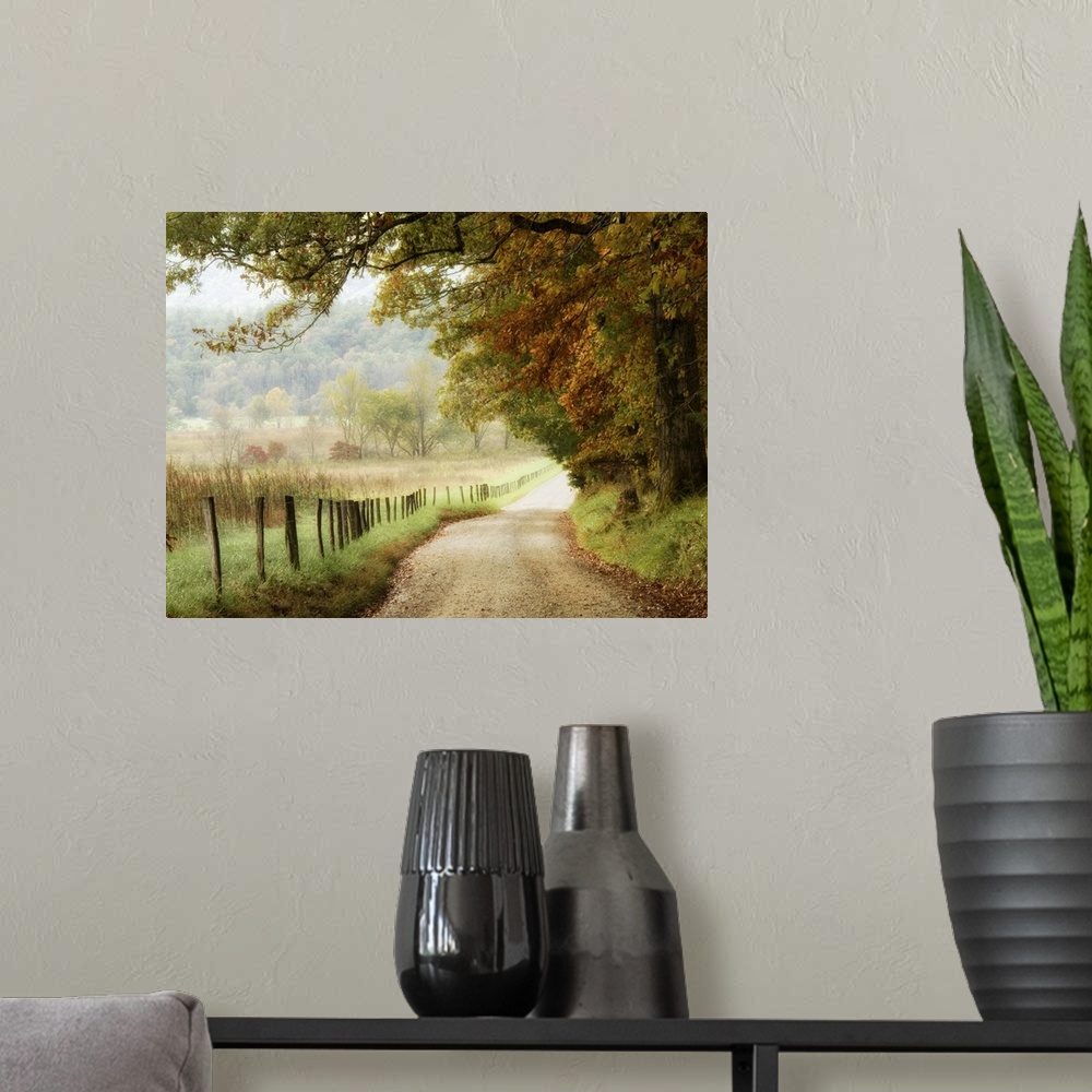 A modern room featuring Autumn on a Country Road