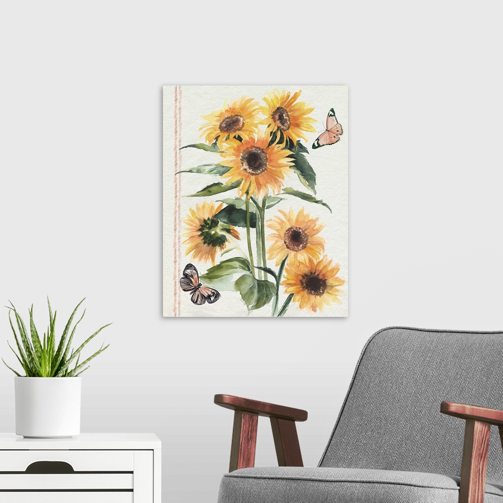 A modern room featuring Autumn Sunflowers I