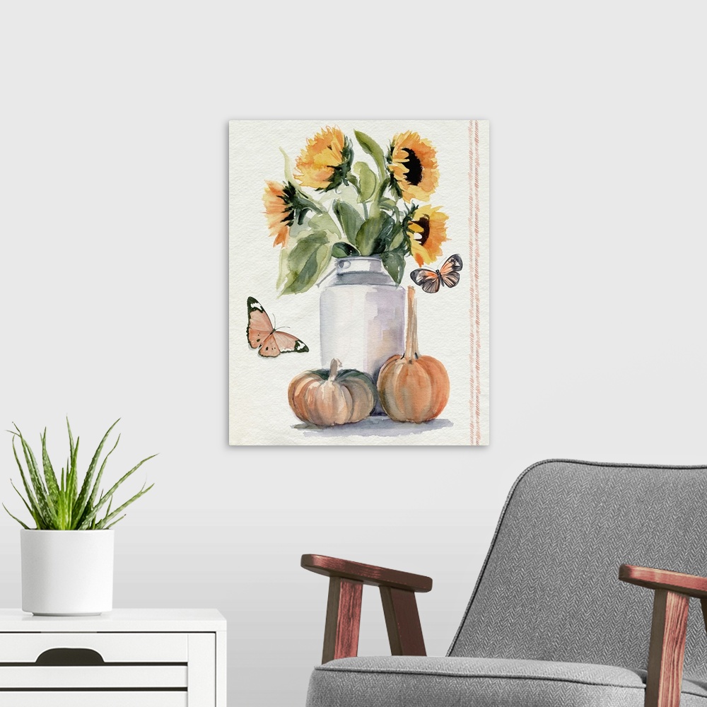 A modern room featuring Autumn Sunflowers II