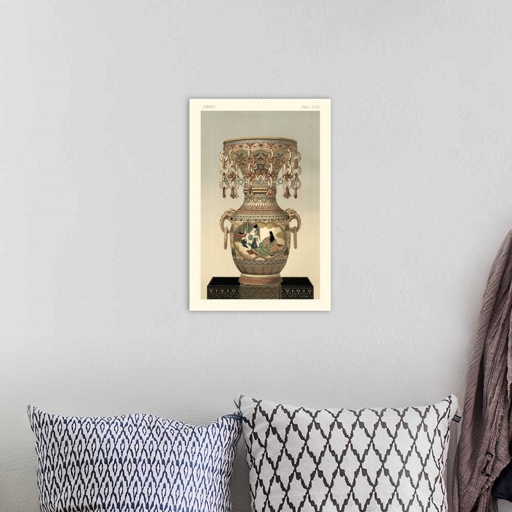 A bohemian room featuring Contemporary illustration of an antique Satsuma vase.