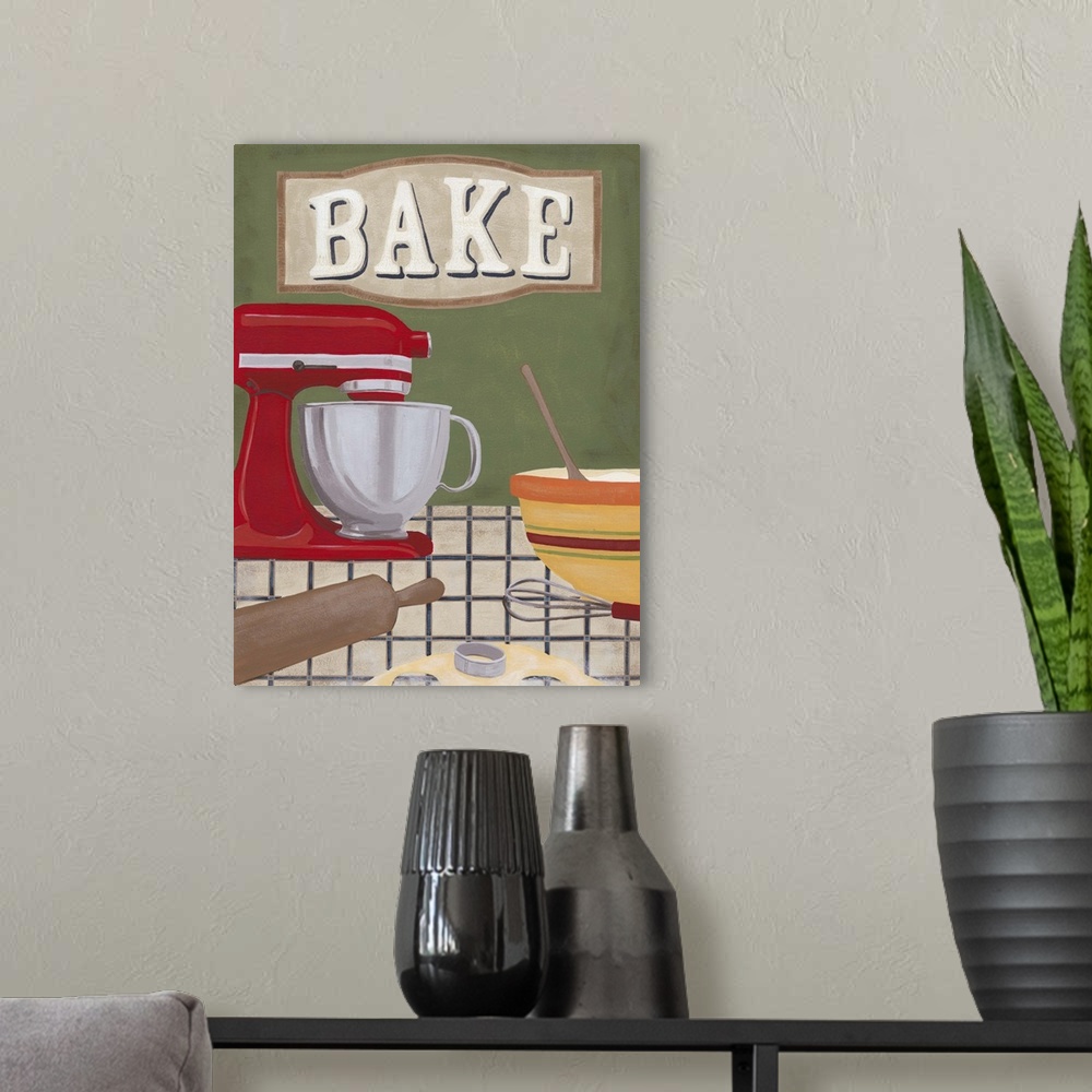 A modern room featuring Baker's Kitchen