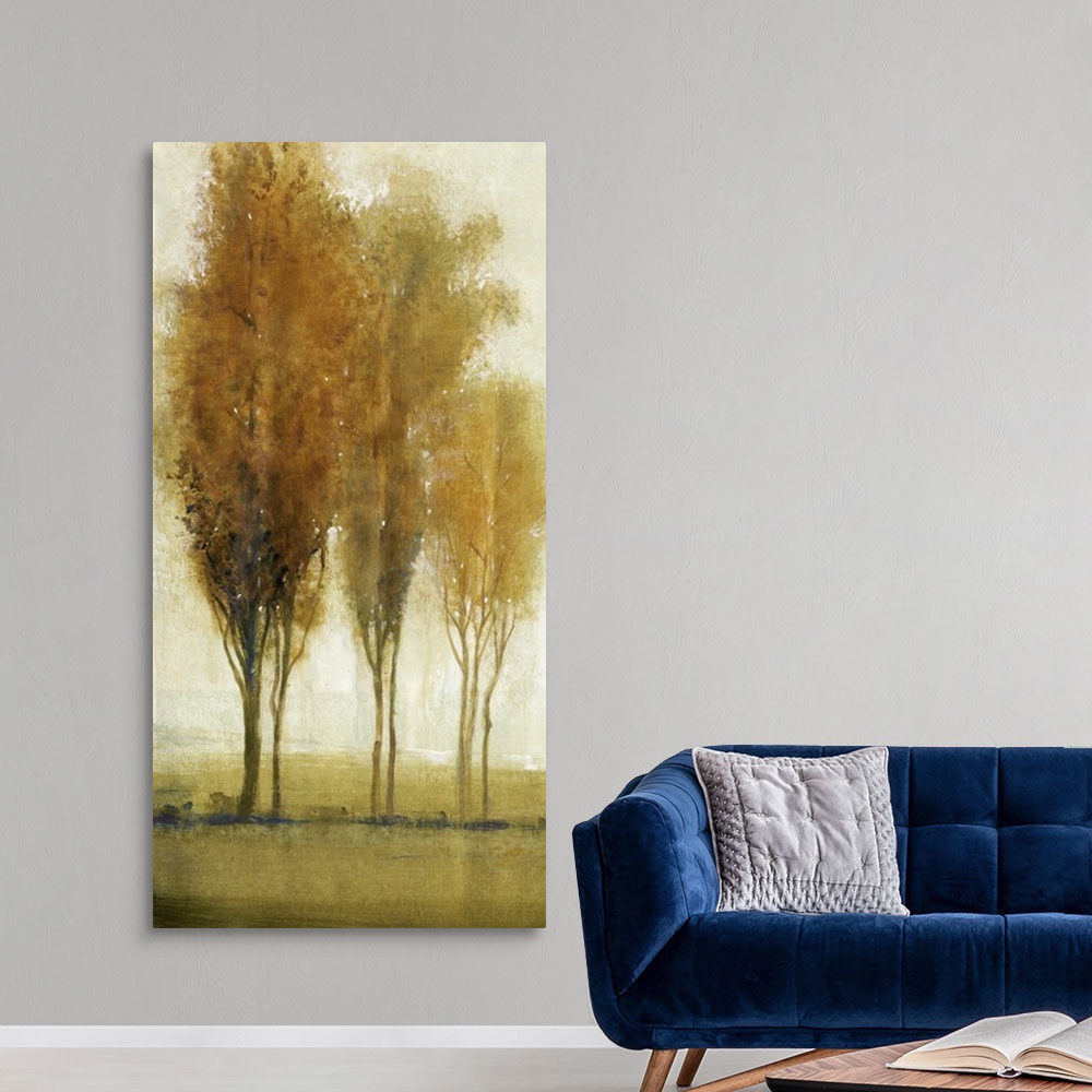 A modern room featuring Golden trees in autumn foliage in a countryside scene.