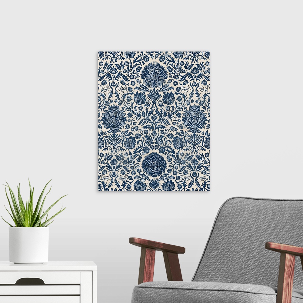 A modern room featuring Baroque Tapestry in Navy I