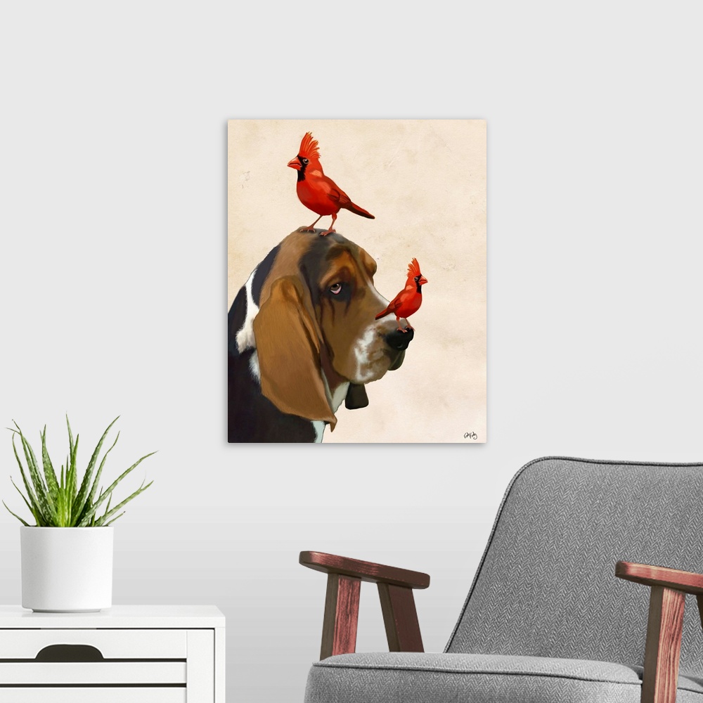 A modern room featuring Basset Hound and Birds