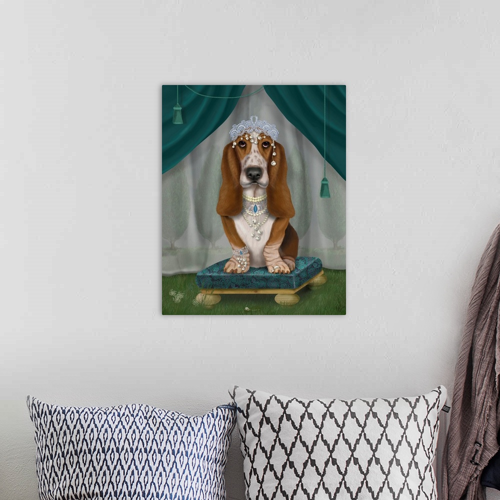 A bohemian room featuring Basset Hound and Tiara