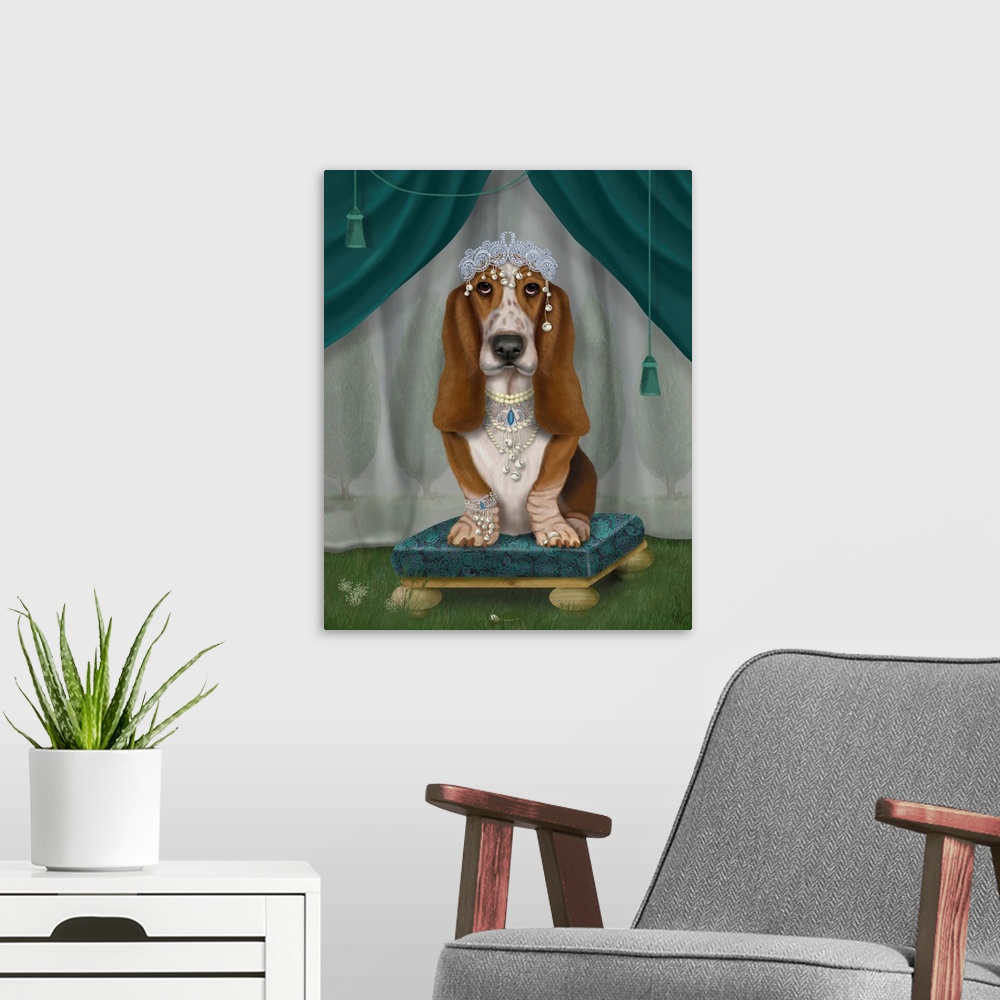 A modern room featuring Basset Hound and Tiara