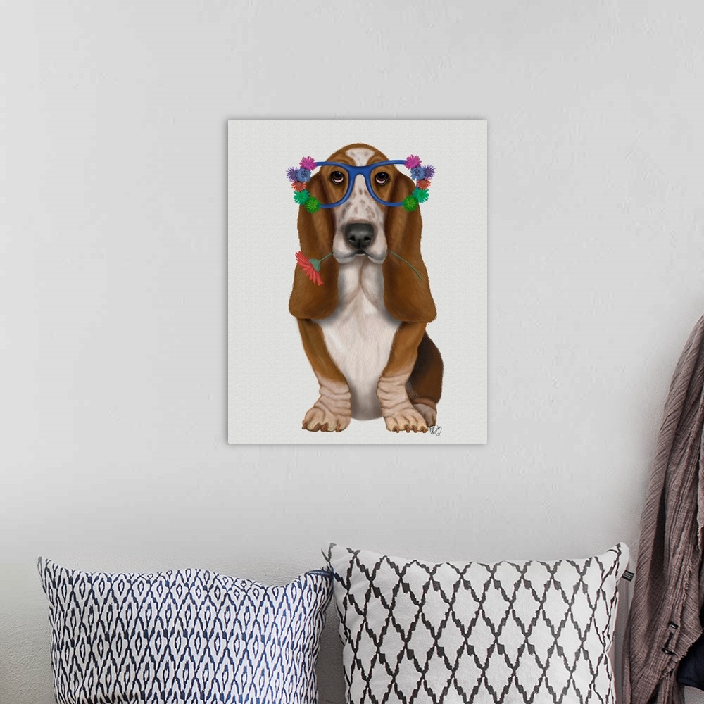 A bohemian room featuring Basset Hound Flower Glasses