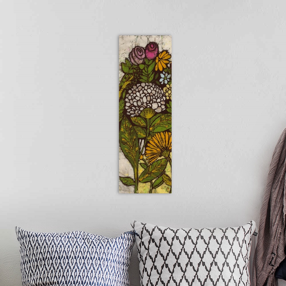 A bohemian room featuring Batik Flower Panel I