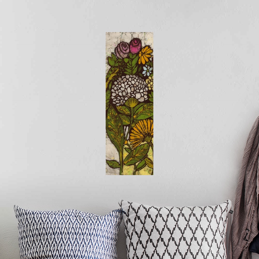 A bohemian room featuring Batik Flower Panel I