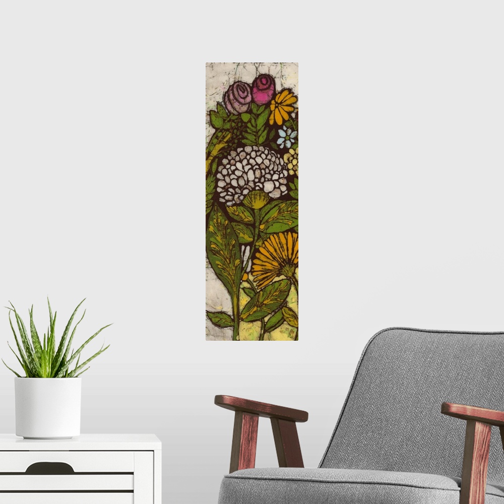A modern room featuring Batik Flower Panel I