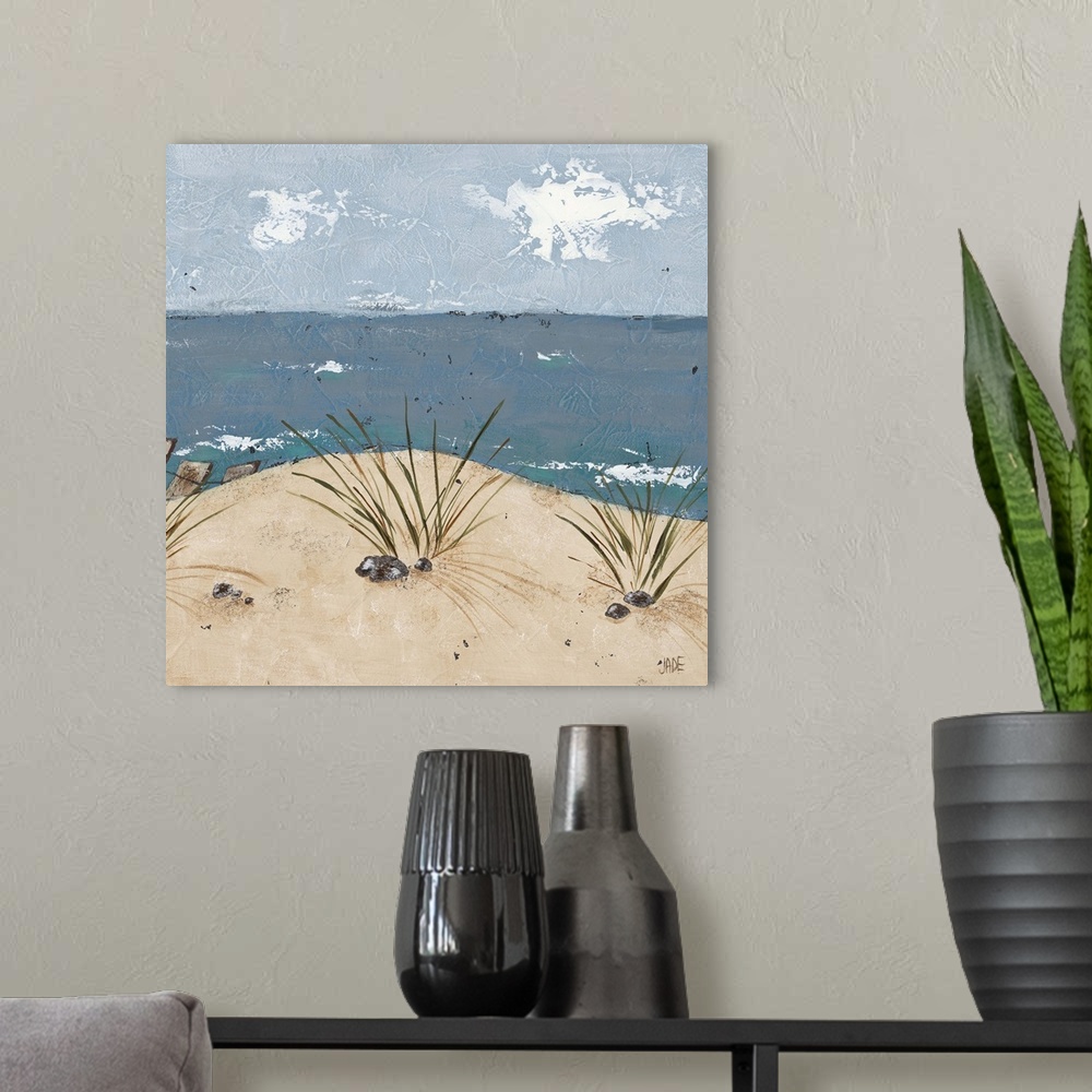 A modern room featuring Beach Scene Triptych III