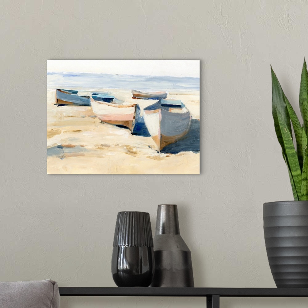 A modern room featuring Beached Boats I