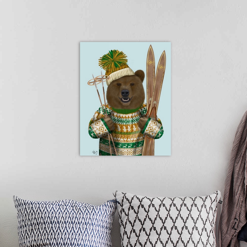 A bohemian room featuring Bear in Christmas Sweater