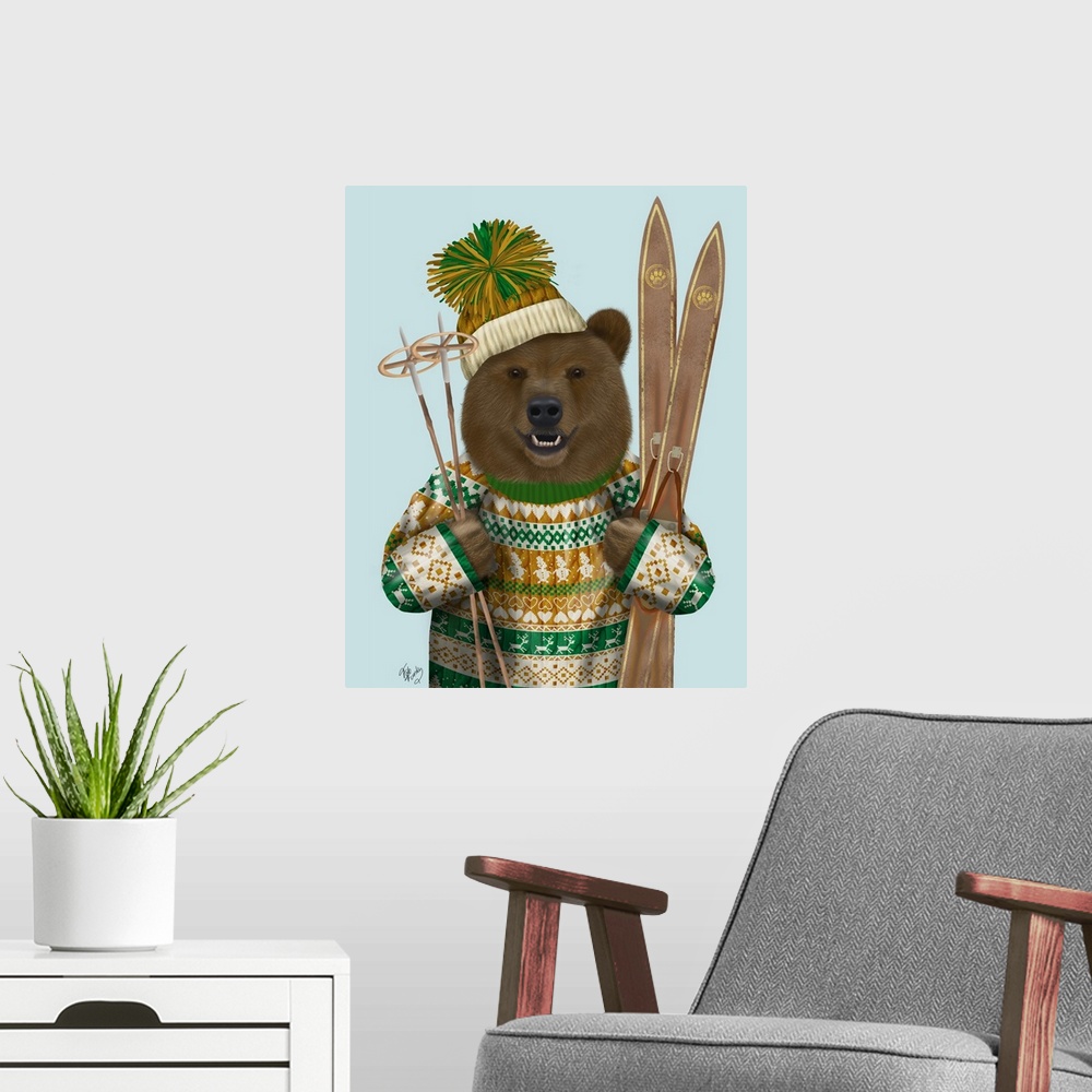 A modern room featuring Bear in Christmas Sweater