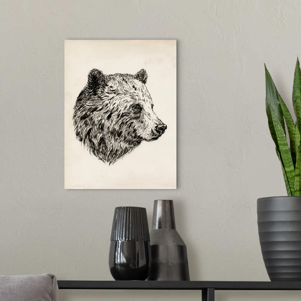 A modern room featuring Bear Ink Sketch I