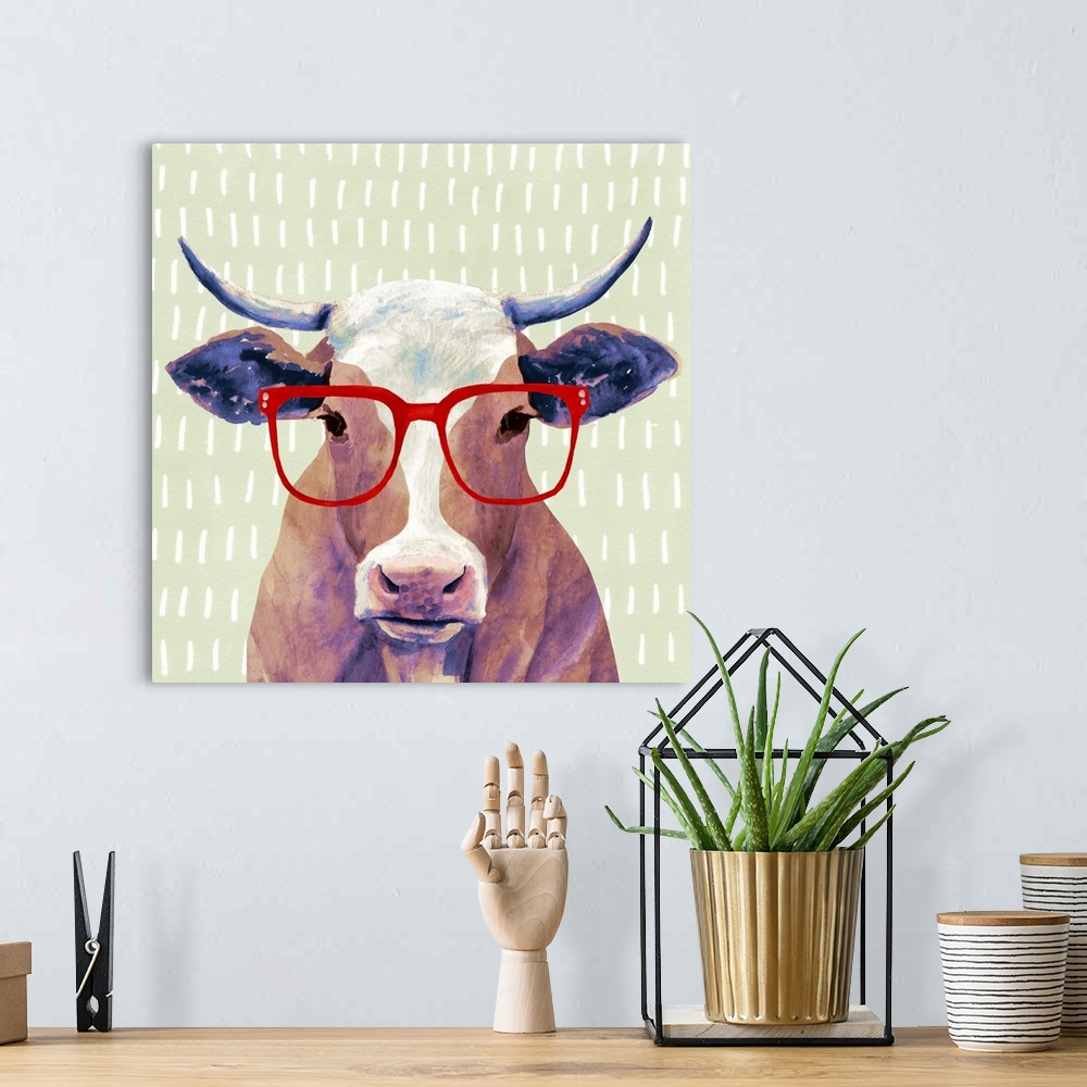 A bohemian room featuring Bespectacled Bovine I