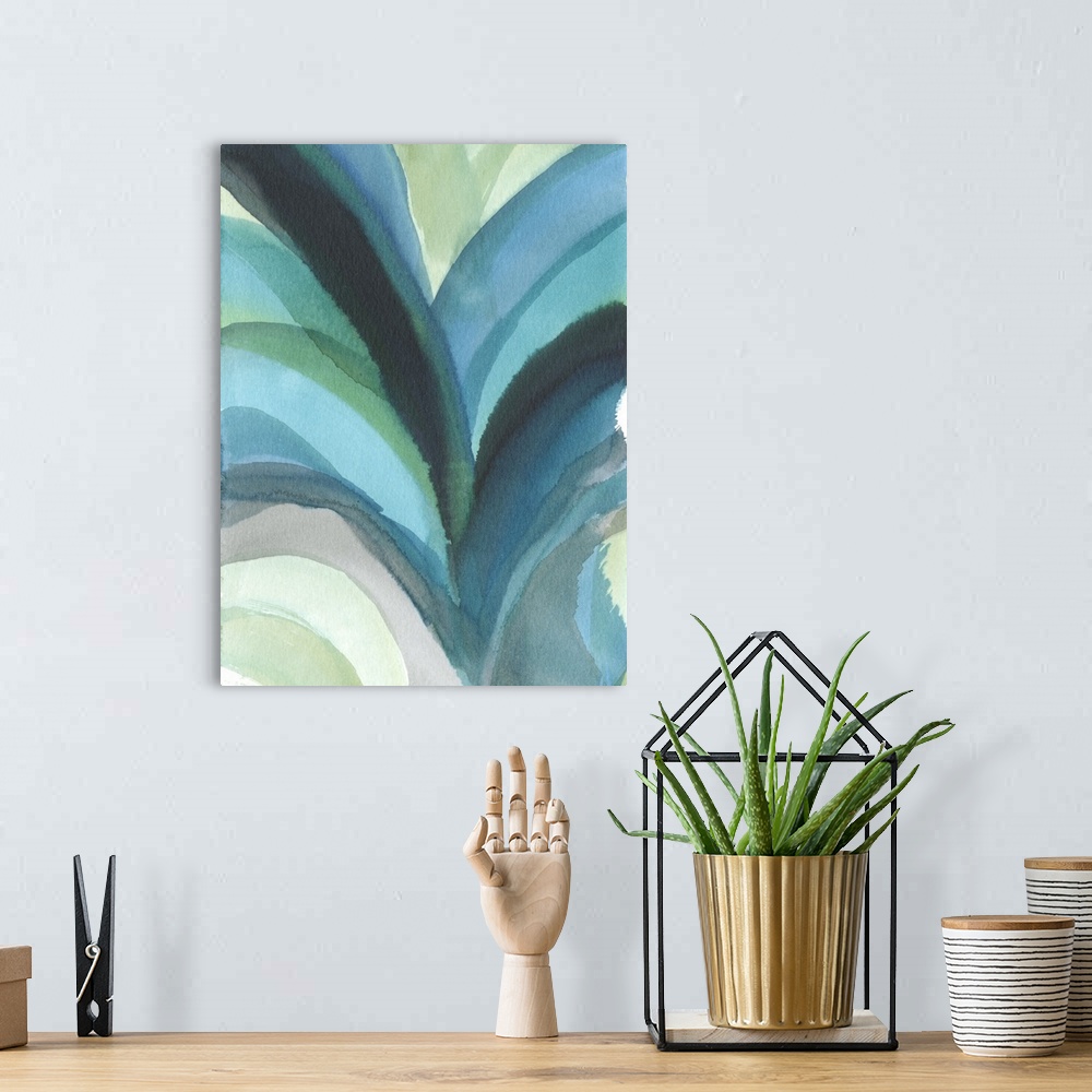 A bohemian room featuring Contemporary abstract painting using vibrant colors with low transparency.