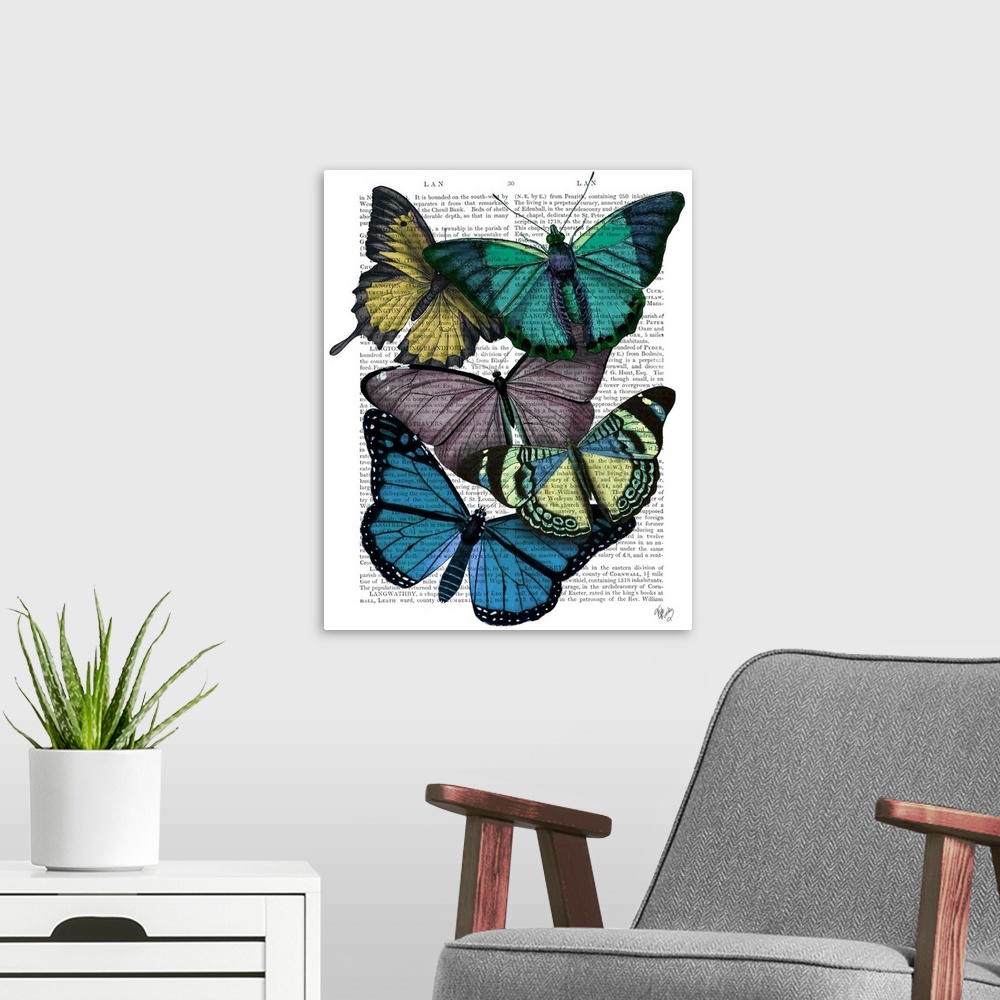 A modern room featuring Big Bold Butterflies IV
