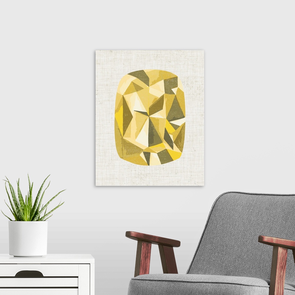 A modern room featuring Gemstone painting with geometric facets in shades of yellow.