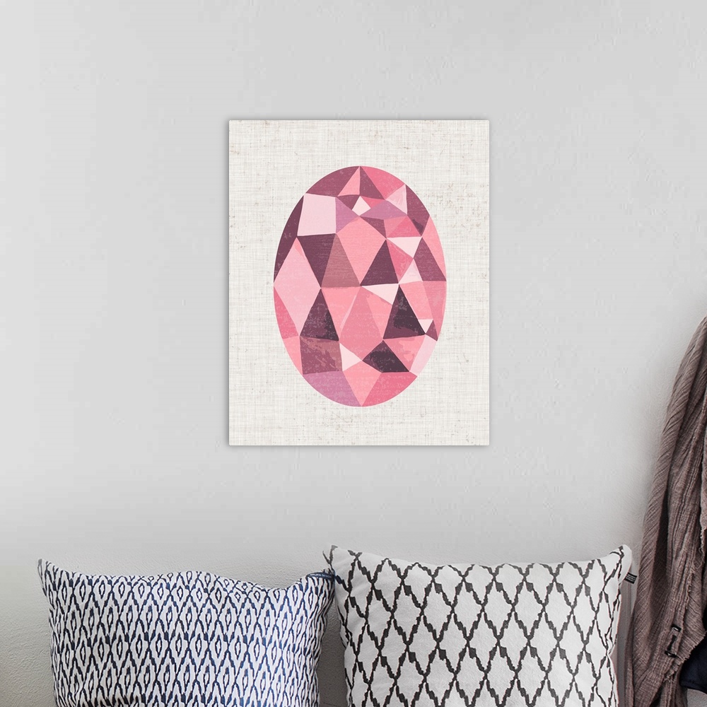 A bohemian room featuring Gemstone painting with geometric facets in shades of pink.