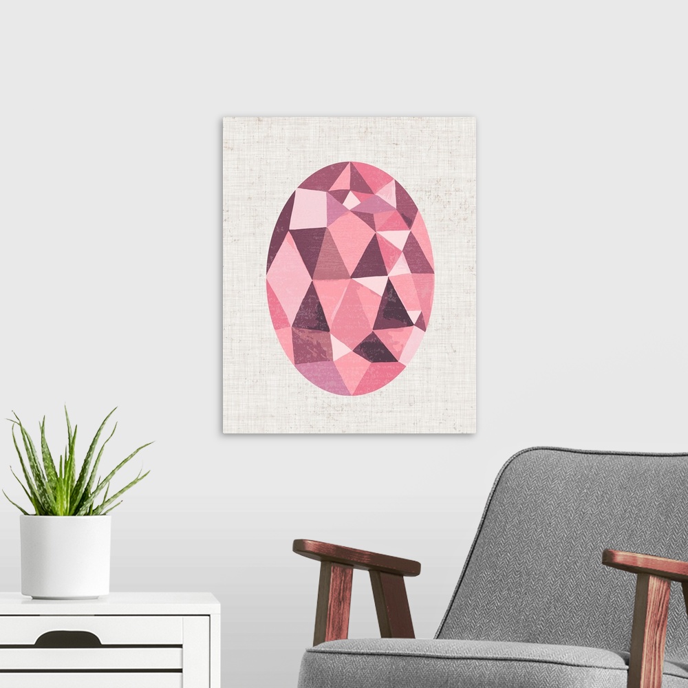 A modern room featuring Gemstone painting with geometric facets in shades of pink.