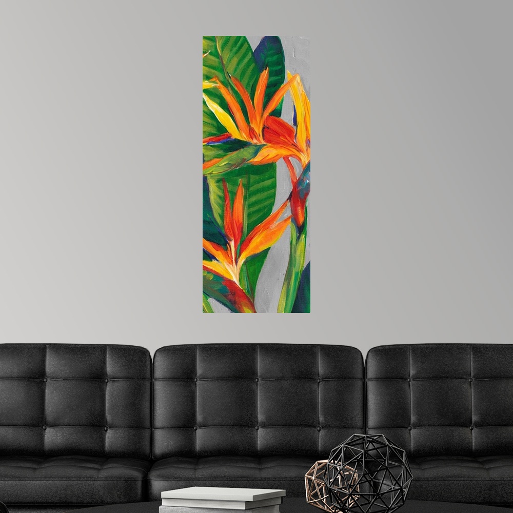 A modern room featuring Bird of Paradise Triptych II
