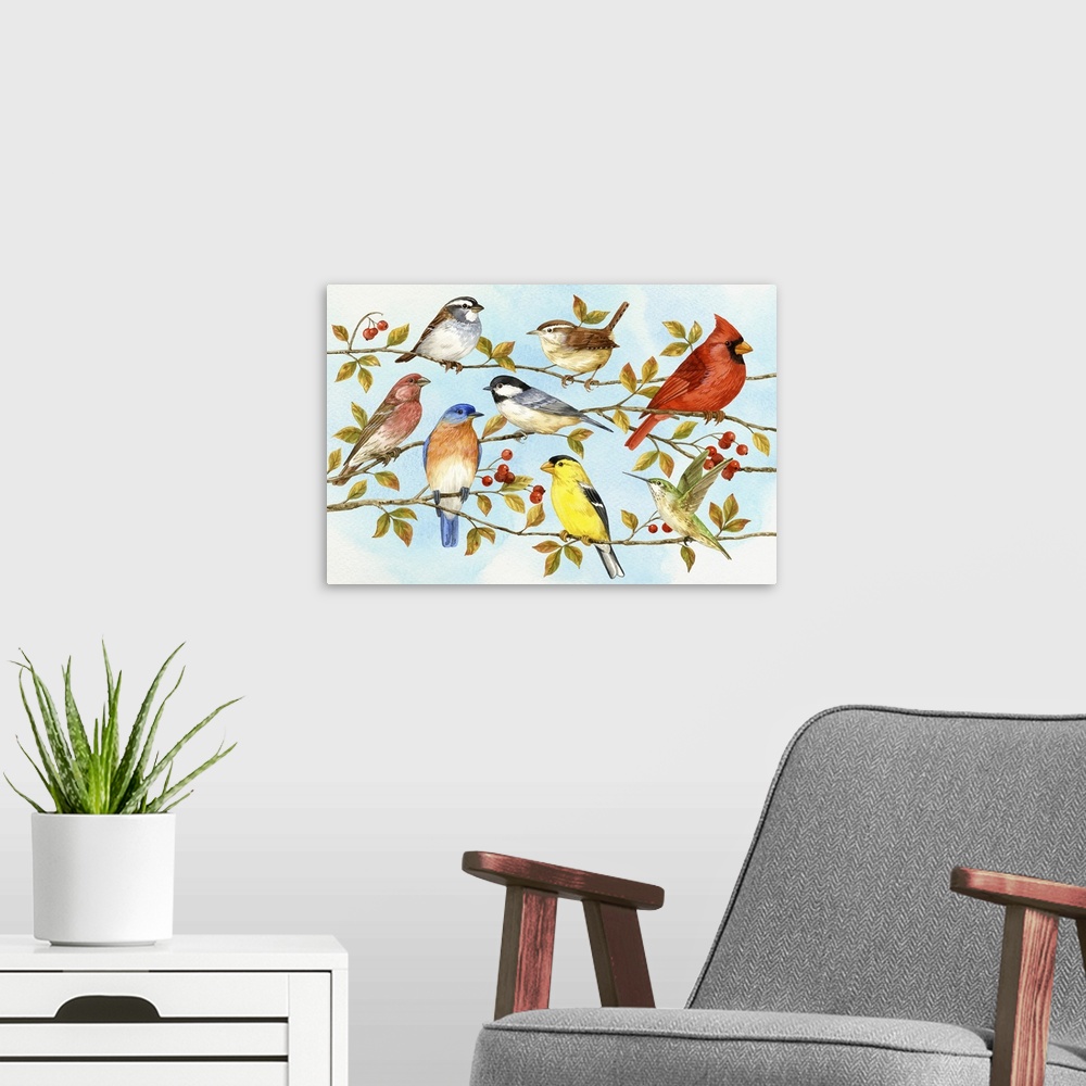 A modern room featuring Birds