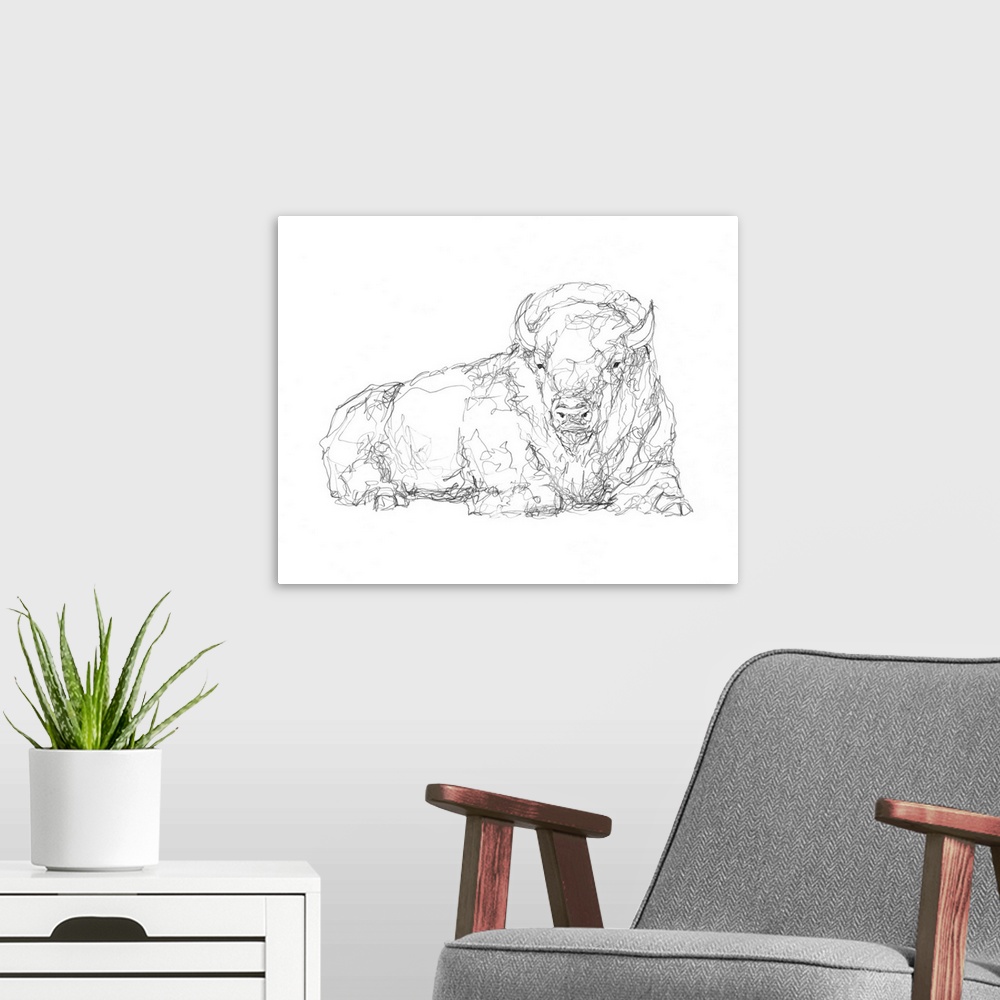A modern room featuring Bison Contour Sketch I