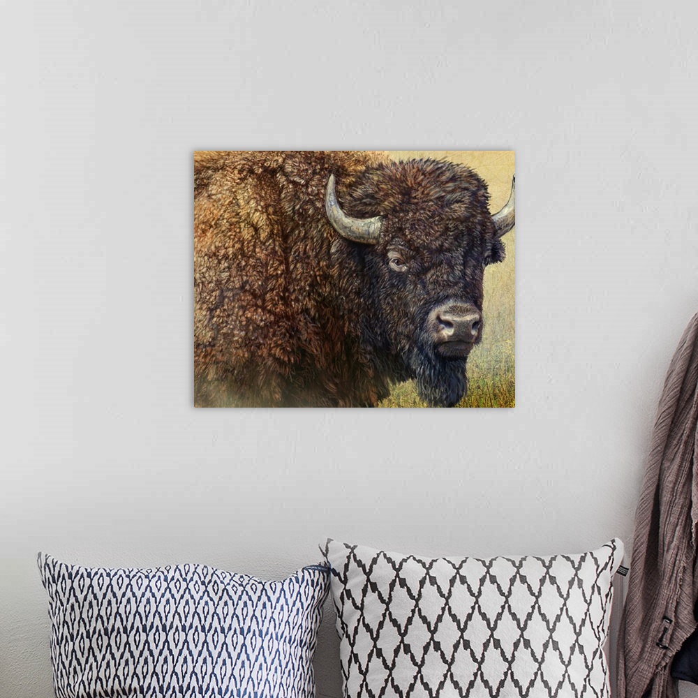 A bohemian room featuring Bison Portrait I
