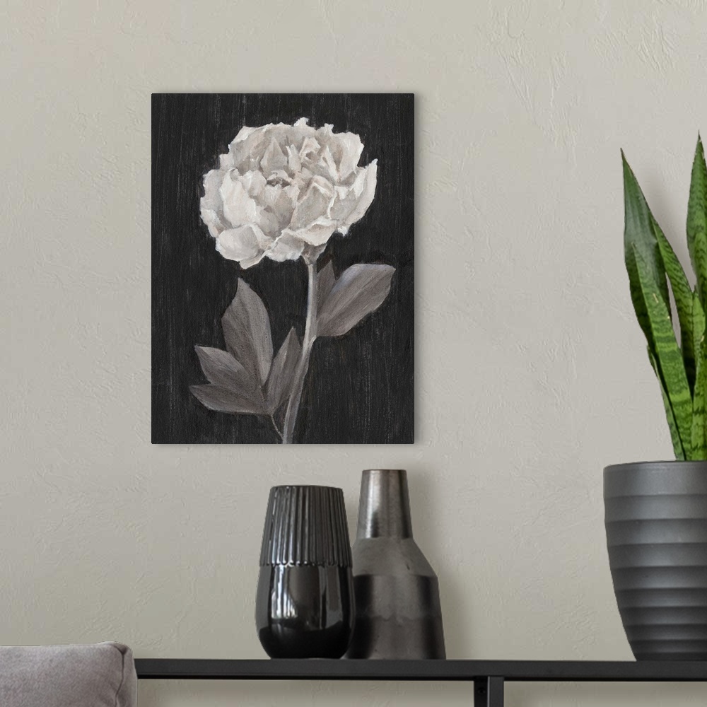 A modern room featuring Black and White Flowers IV