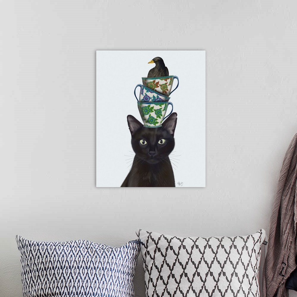 A bohemian room featuring Black Cat with Teacups and Blackbird