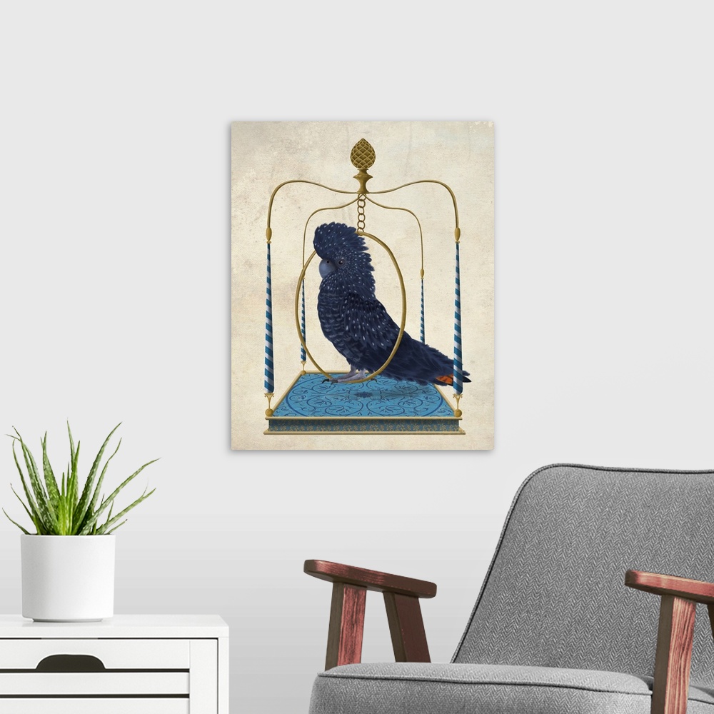 A modern room featuring Black Cockatoo On Swing