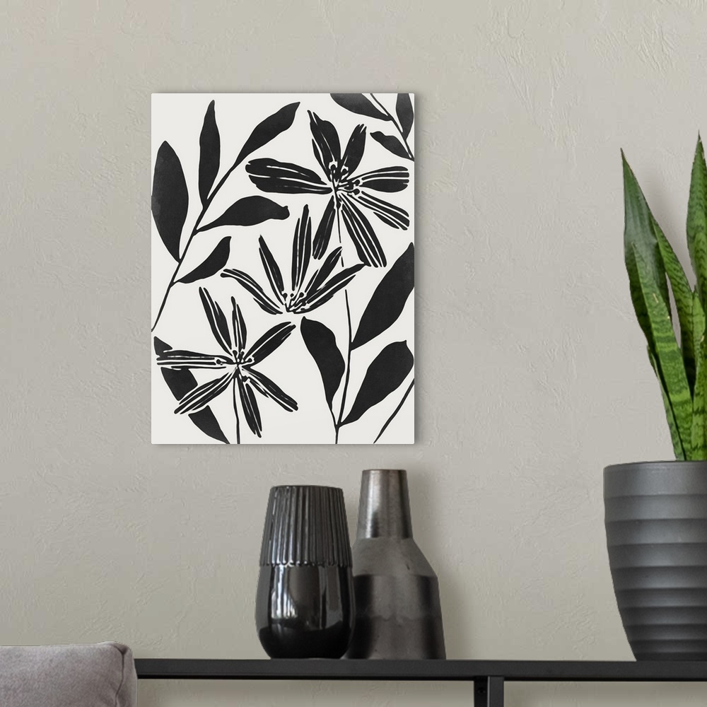 A modern room featuring Black Flower Blooming I