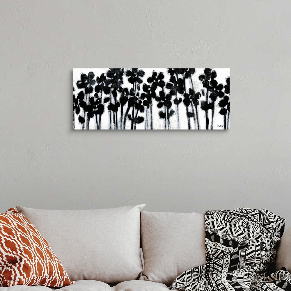 A bohemian room featuring Black Flowers on White II