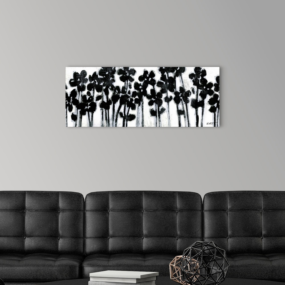A modern room featuring Black Flowers on White II
