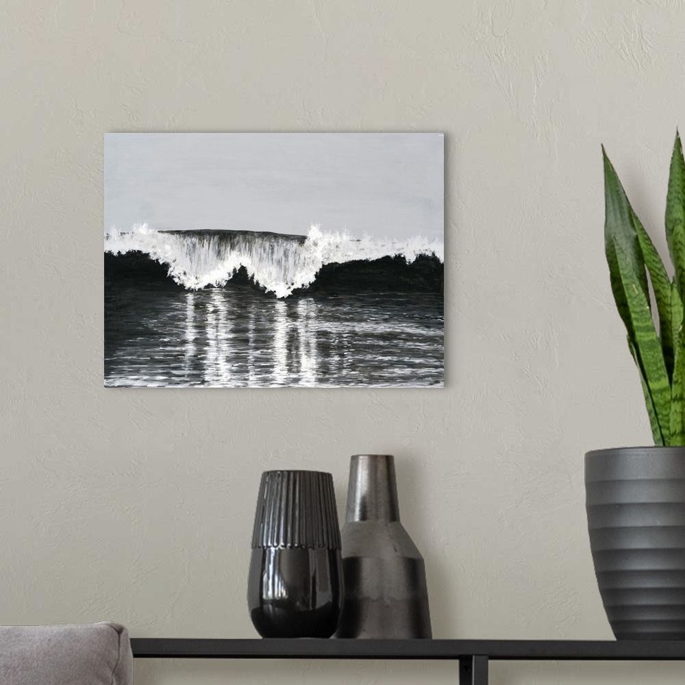 A modern room featuring Black & White Waves II