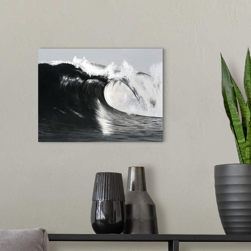 A modern room featuring Black & White Waves III