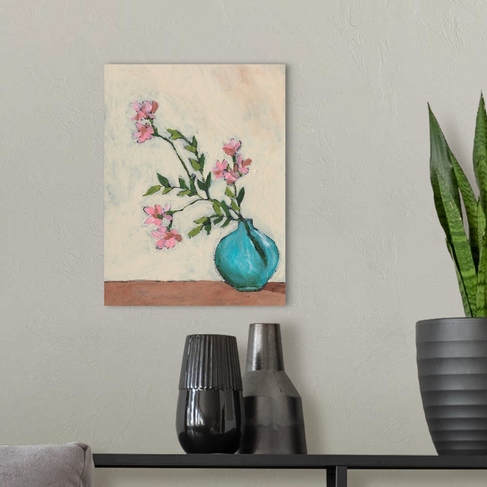 A modern room featuring Blossom In Blue Vase I