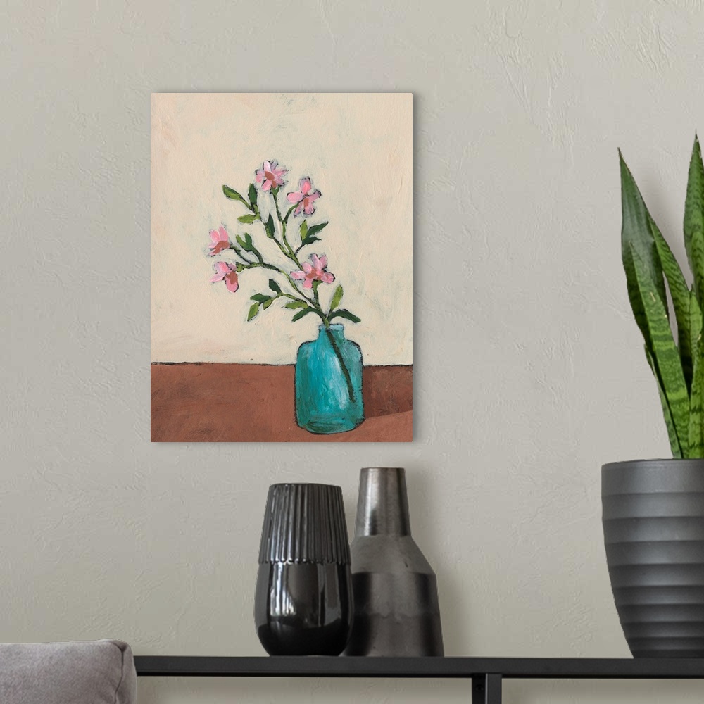 A modern room featuring Blossom In Blue Vase II