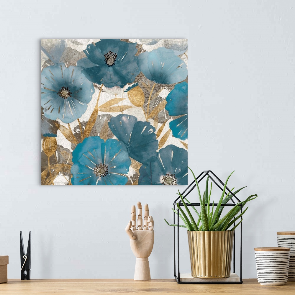 A bohemian room featuring Blue and Gold Poppies I