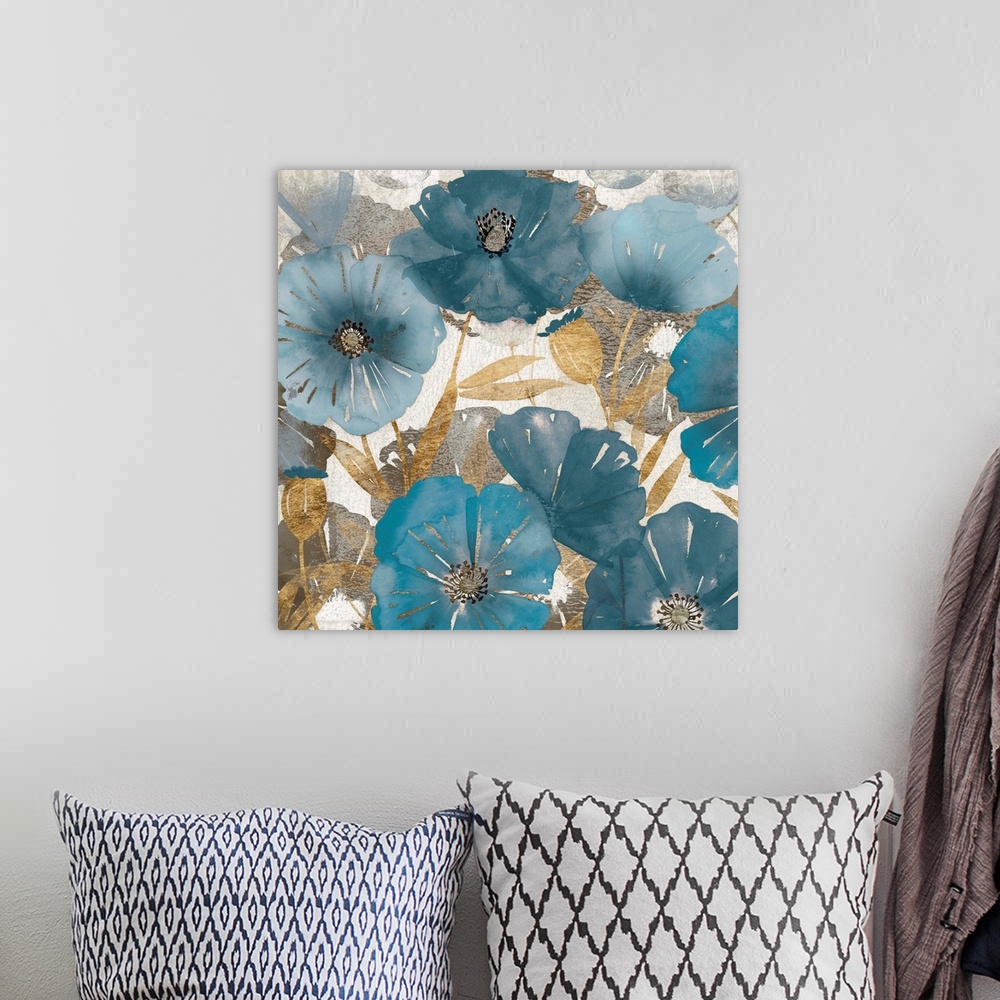 A bohemian room featuring Blue and Gold Poppies I