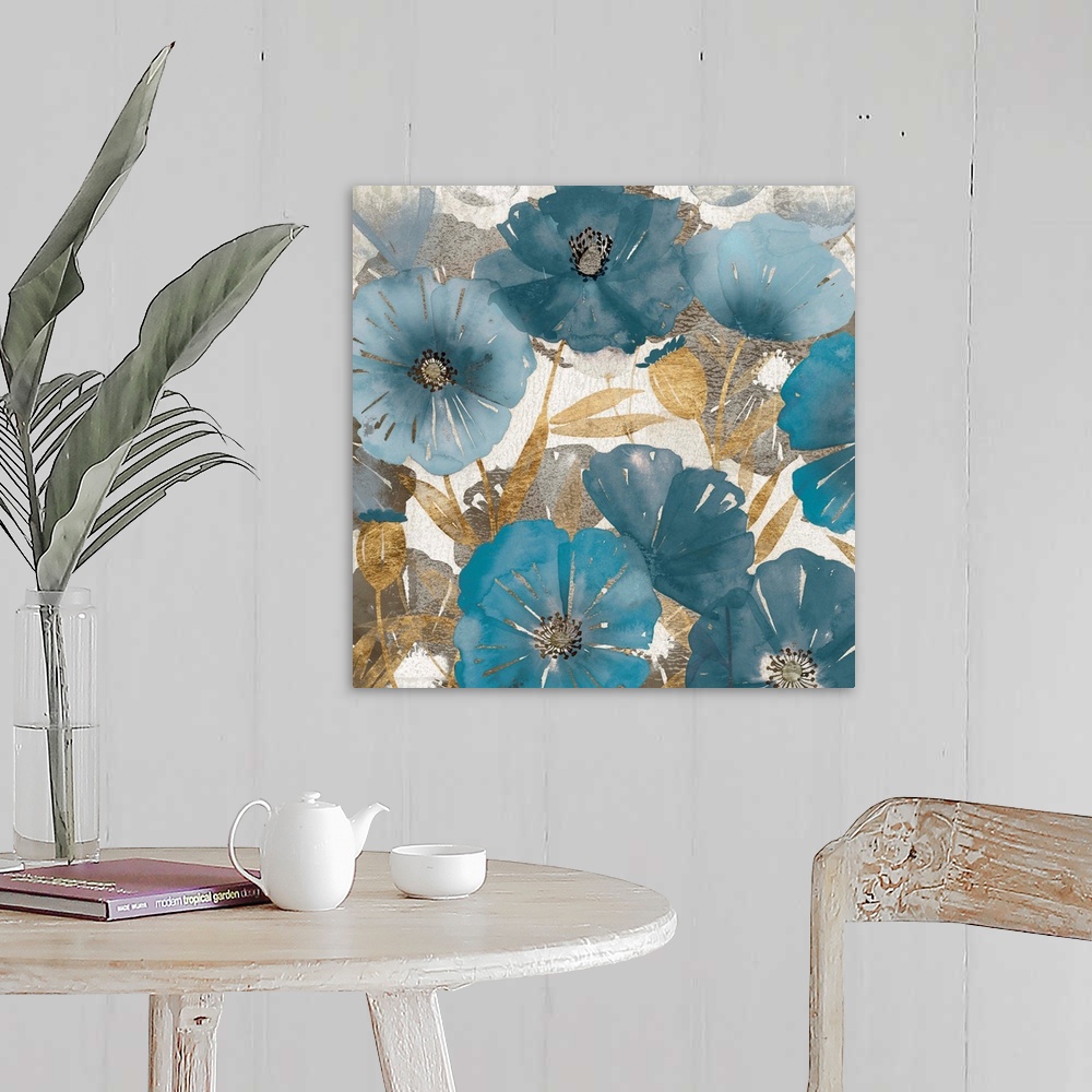 A farmhouse room featuring Blue and Gold Poppies I