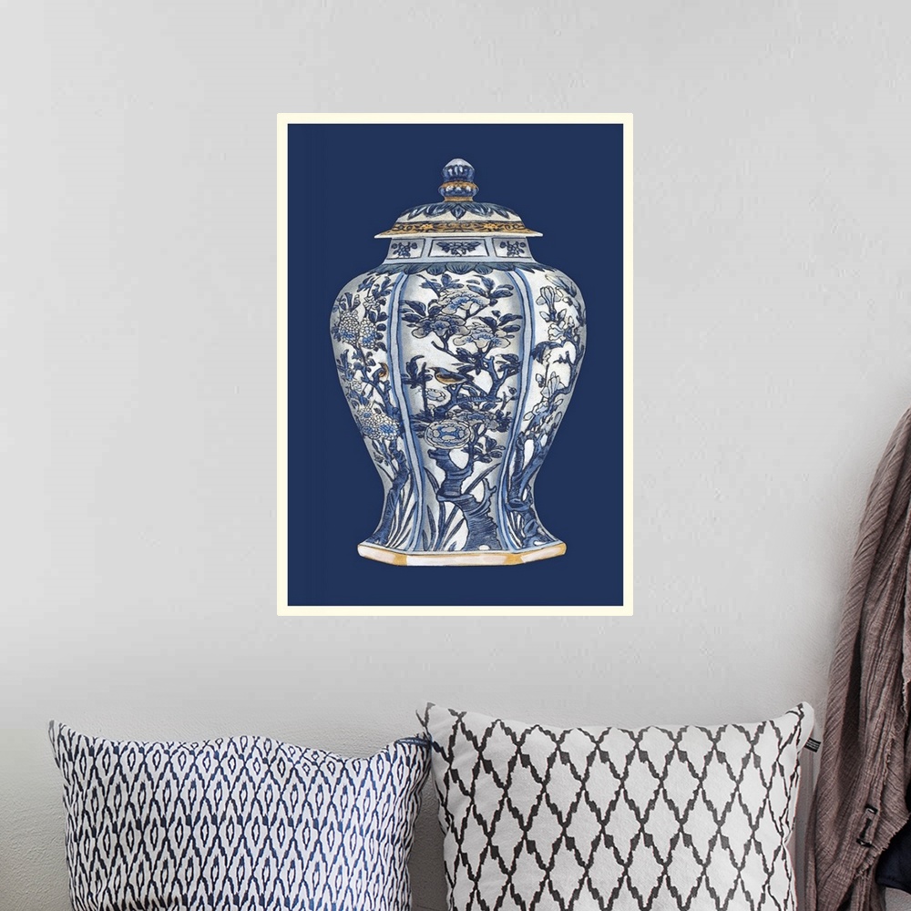 A bohemian room featuring Blue and White Porcelain Vase I