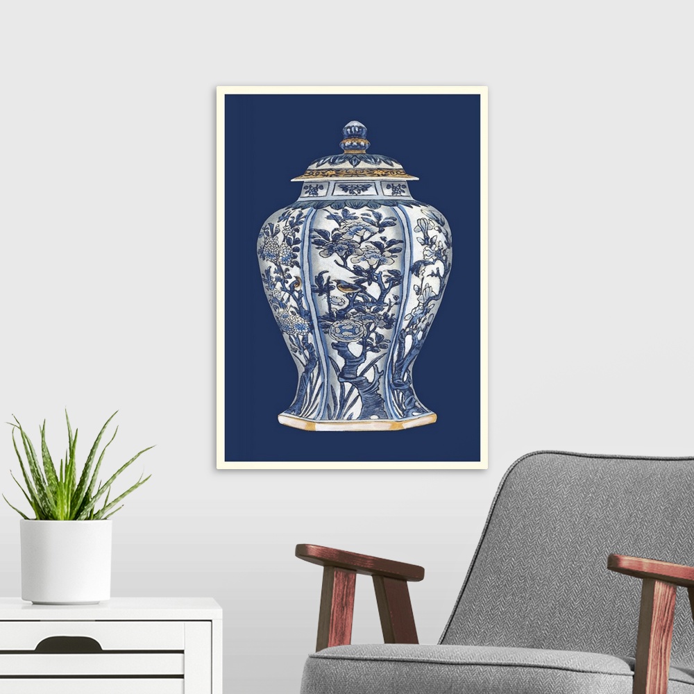A modern room featuring Blue and White Porcelain Vase I