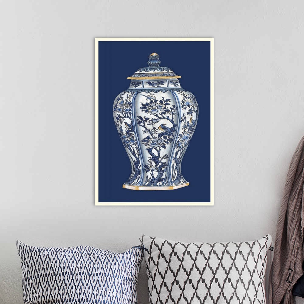 A bohemian room featuring Blue and White Porcelain Vase II